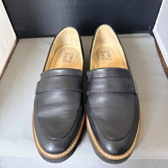 Naturalizer Adiline Loafers 8.5 Black Leather Chunky Platform Lug Sole Comfort - Picture 2 of 5